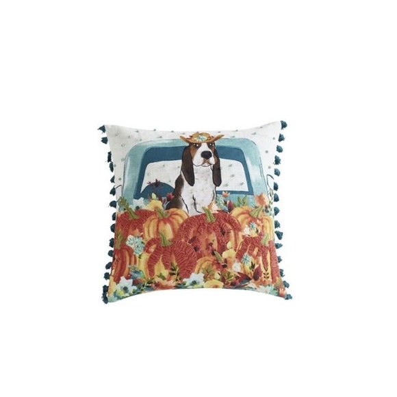 Pioneer Woman Tasseled Throw Pillow Harvest Dog Charlie Truck Pumpkin 18" Decor - Picture 5 of 5